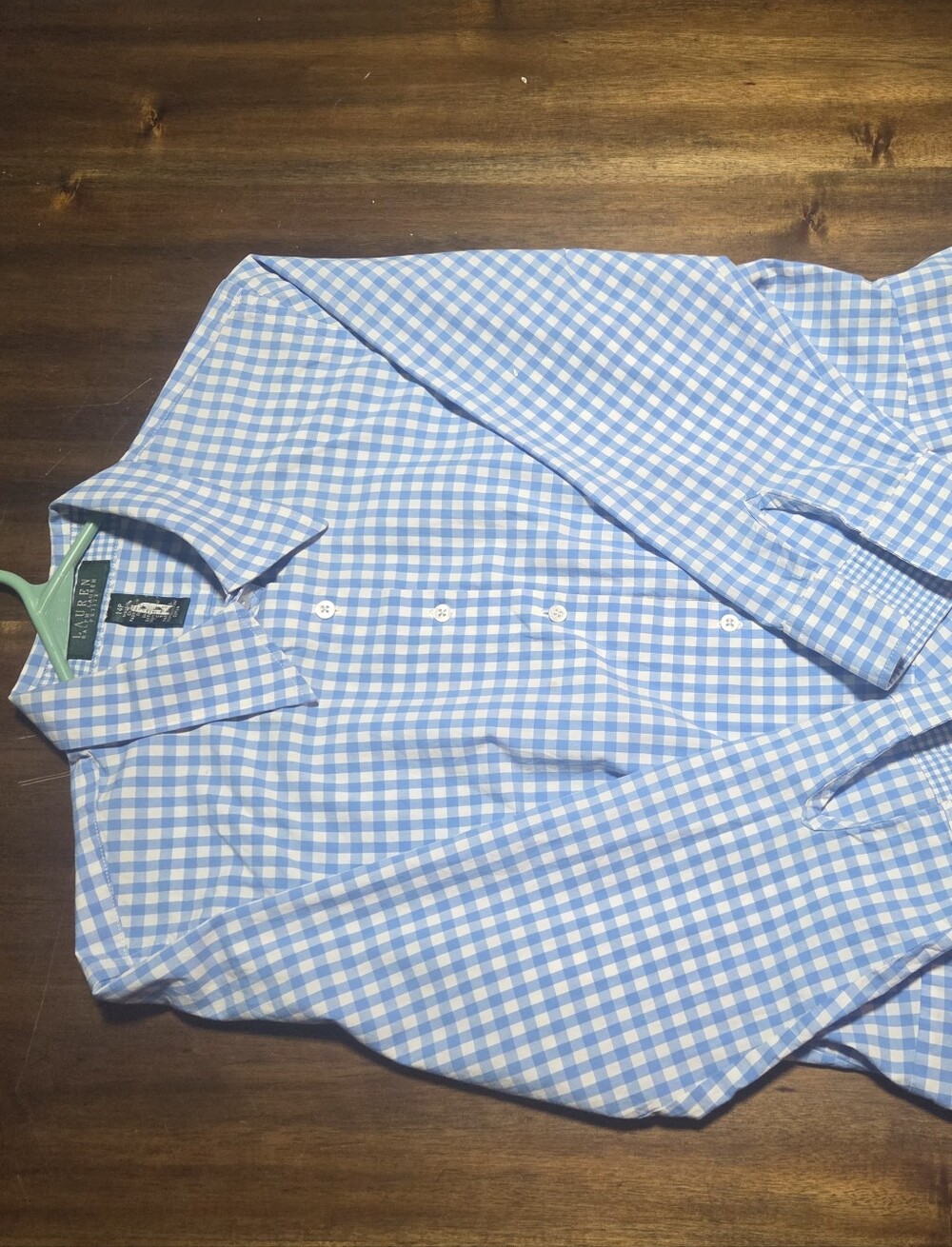 Ralph Lauren Light Blue and White Gingham Button-Down Shirt